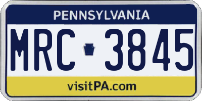 PA license plate MRC3845