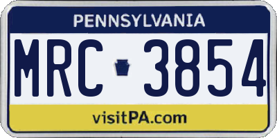 PA license plate MRC3854