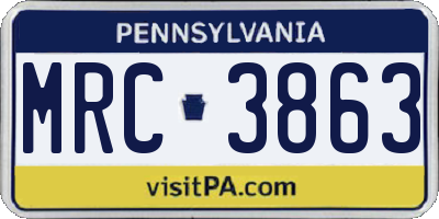 PA license plate MRC3863
