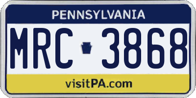 PA license plate MRC3868