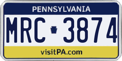 PA license plate MRC3874