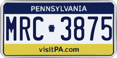 PA license plate MRC3875