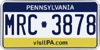 PA license plate MRC3878