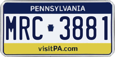 PA license plate MRC3881