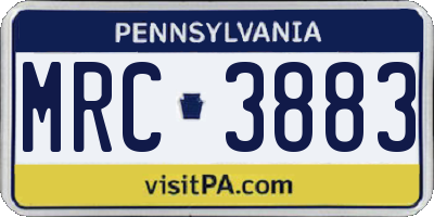 PA license plate MRC3883