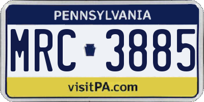 PA license plate MRC3885