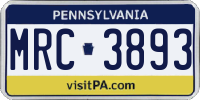 PA license plate MRC3893