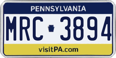 PA license plate MRC3894