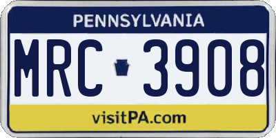 PA license plate MRC3908