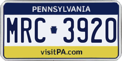 PA license plate MRC3920