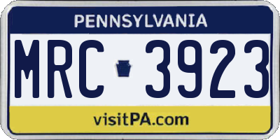 PA license plate MRC3923