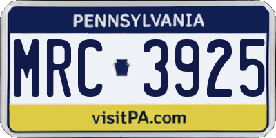 PA license plate MRC3925