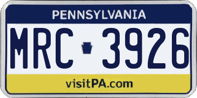 PA license plate MRC3926
