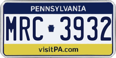 PA license plate MRC3932
