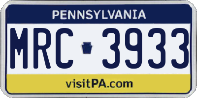 PA license plate MRC3933