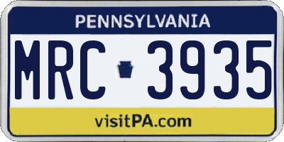 PA license plate MRC3935