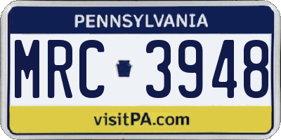 PA license plate MRC3948