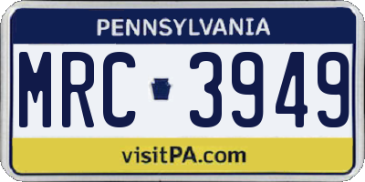 PA license plate MRC3949