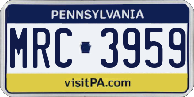PA license plate MRC3959