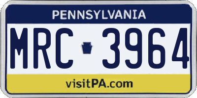 PA license plate MRC3964