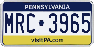 PA license plate MRC3965