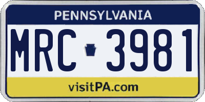PA license plate MRC3981