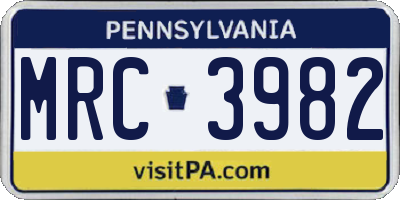 PA license plate MRC3982