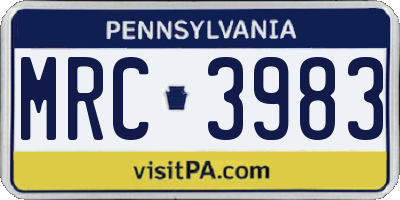 PA license plate MRC3983