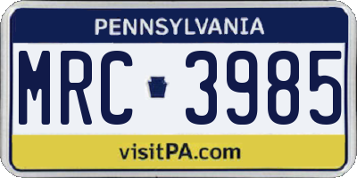 PA license plate MRC3985