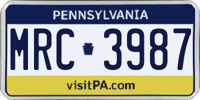 PA license plate MRC3987