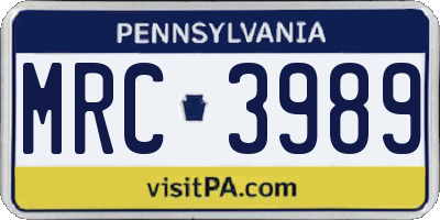 PA license plate MRC3989