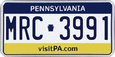 PA license plate MRC3991