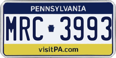 PA license plate MRC3993