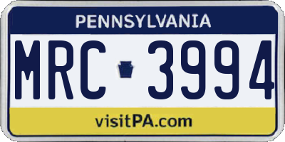 PA license plate MRC3994