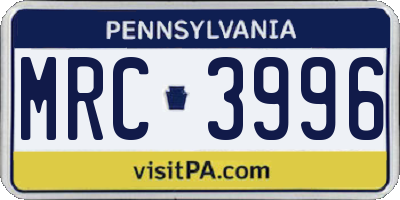 PA license plate MRC3996
