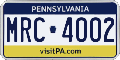 PA license plate MRC4002