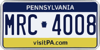 PA license plate MRC4008
