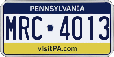 PA license plate MRC4013