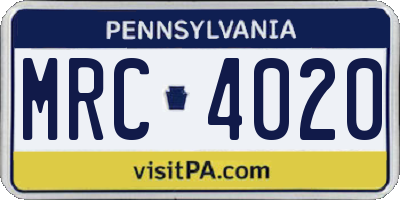 PA license plate MRC4020