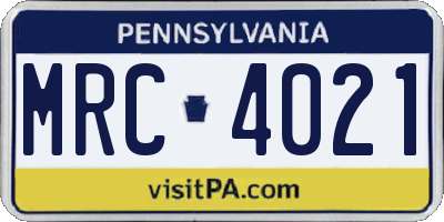 PA license plate MRC4021