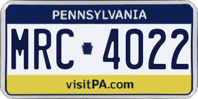 PA license plate MRC4022