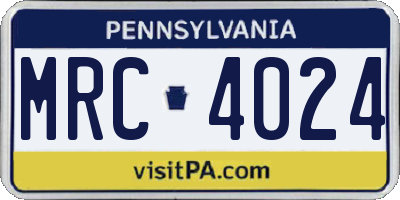 PA license plate MRC4024
