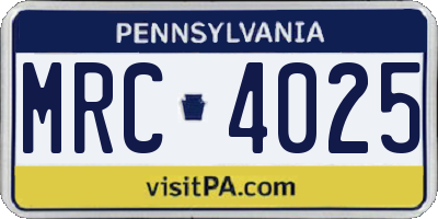 PA license plate MRC4025