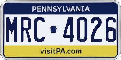 PA license plate MRC4026