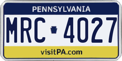 PA license plate MRC4027