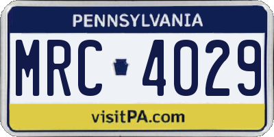 PA license plate MRC4029