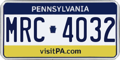 PA license plate MRC4032