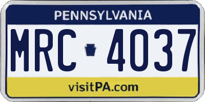 PA license plate MRC4037