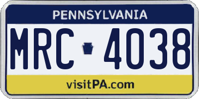 PA license plate MRC4038