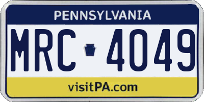 PA license plate MRC4049